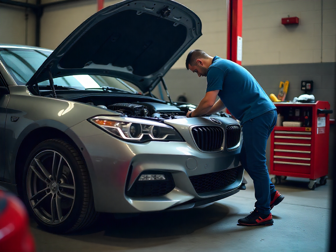Vehicle undergoing performance tuning in workshop