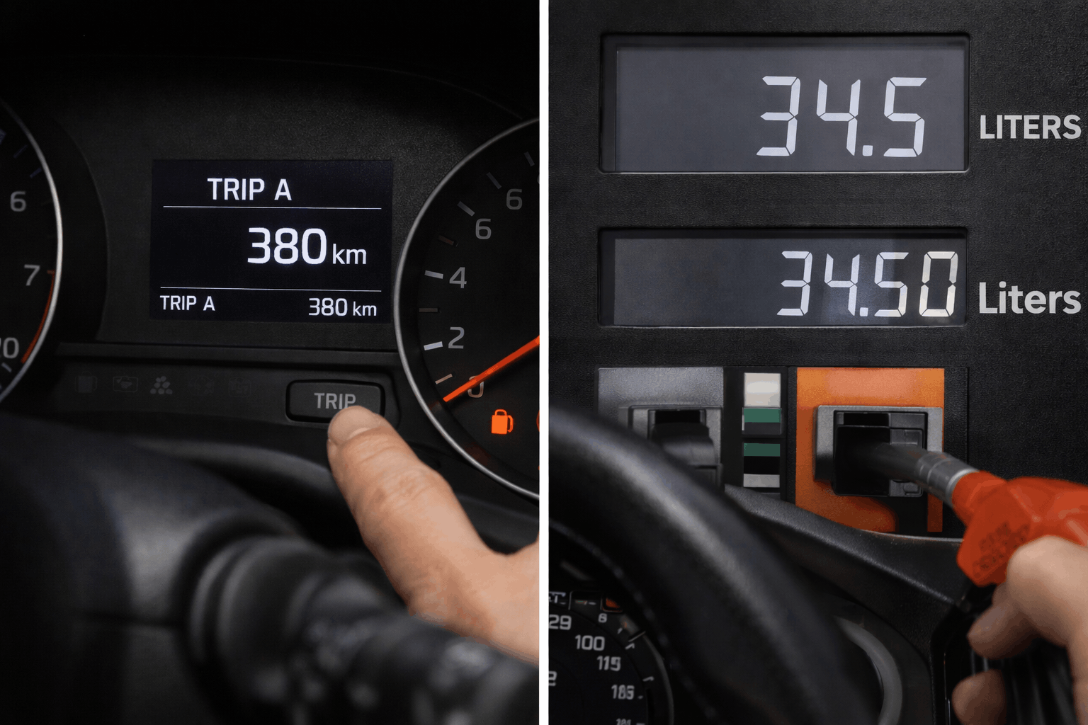 How to calculate fuel efficiency using trip meter and fuel data