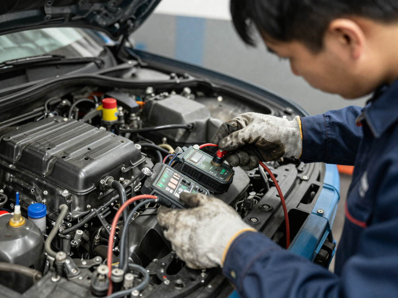 Professional mechanic performing an engine diagnostic test in a Sydney workshop.