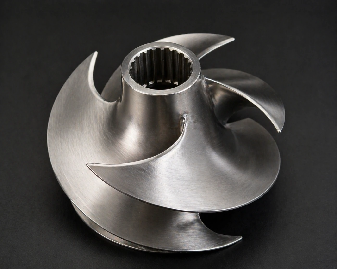 A stainless steel impeller used for jet ski speed upgrades and improved acceleration.